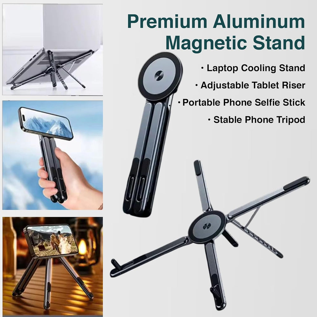 Quality Valley 6-in-1 Magnetic Foldable Phone Stand | Laptop Stand | Tablet Holder | Selfie Stick | Tripod