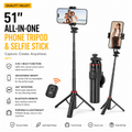 Quality Valley 51" All-in-One Selfie Stick & Tripod | Magnetic MagSafe Phone Stand with Bluetooth Remote & Universal Phone Clip