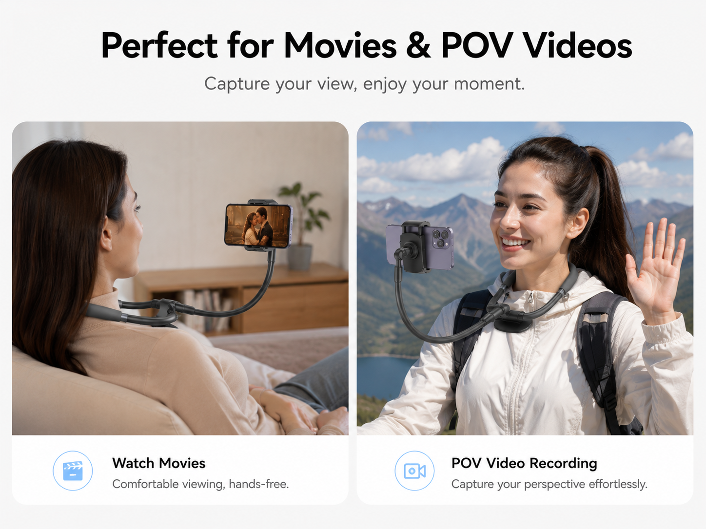 Hands-Free Neck Phone Holder for Video Calls, Movies & POV Recording