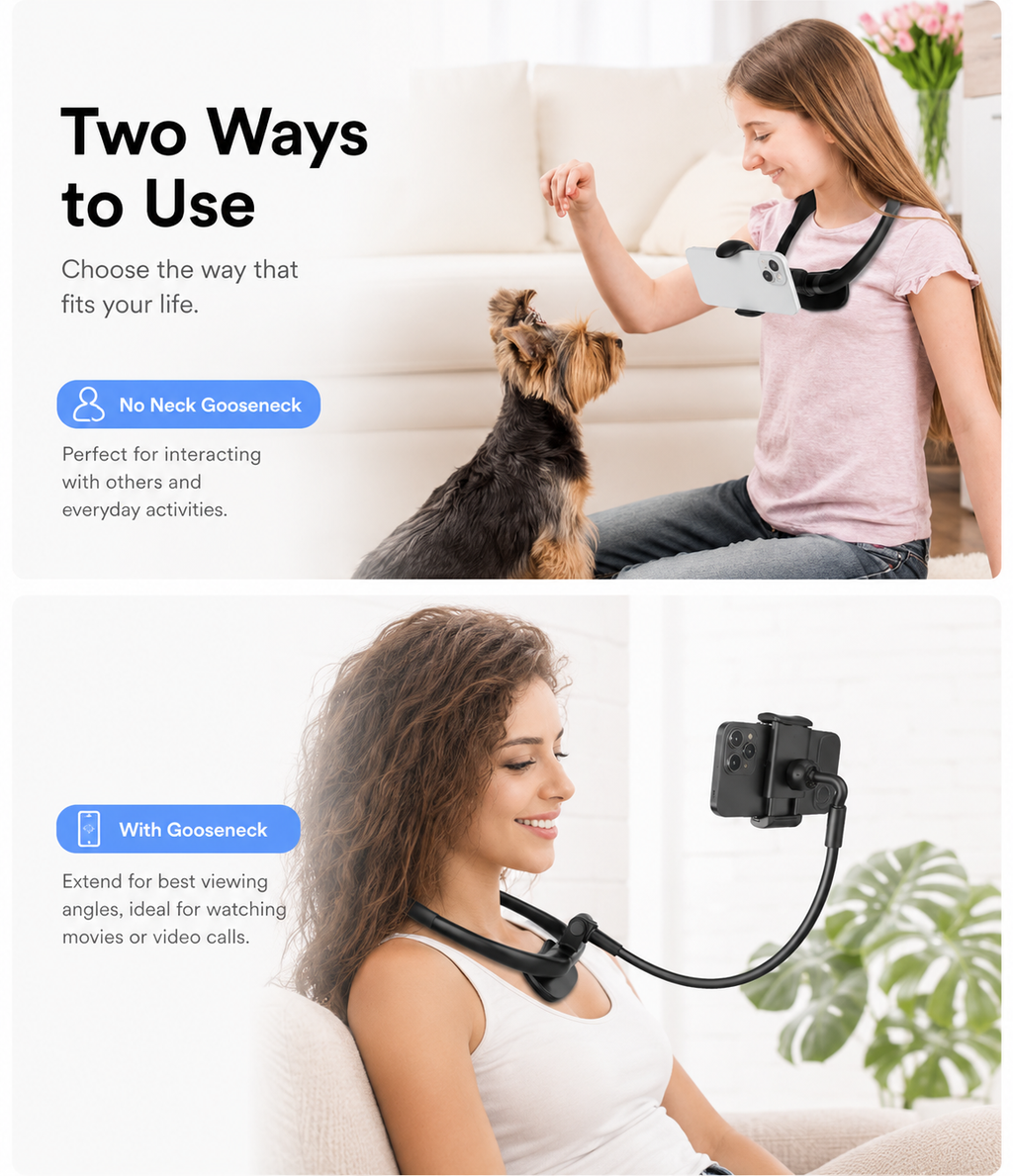 Hands-Free Neck Phone Holder for Video Calls, Movies & POV Recording