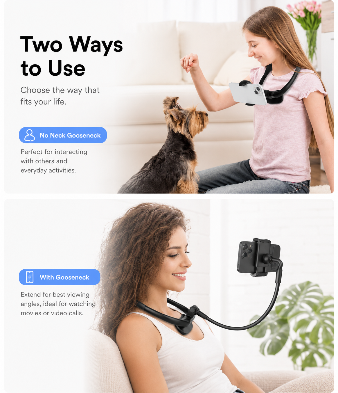 Hands-Free Neck Phone Holder for Video Calls, Movies & POV Recording