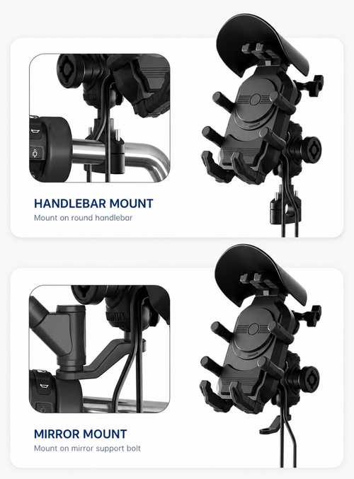 Motorcycle Phone Holder with Sunshade & Dual Mount Options