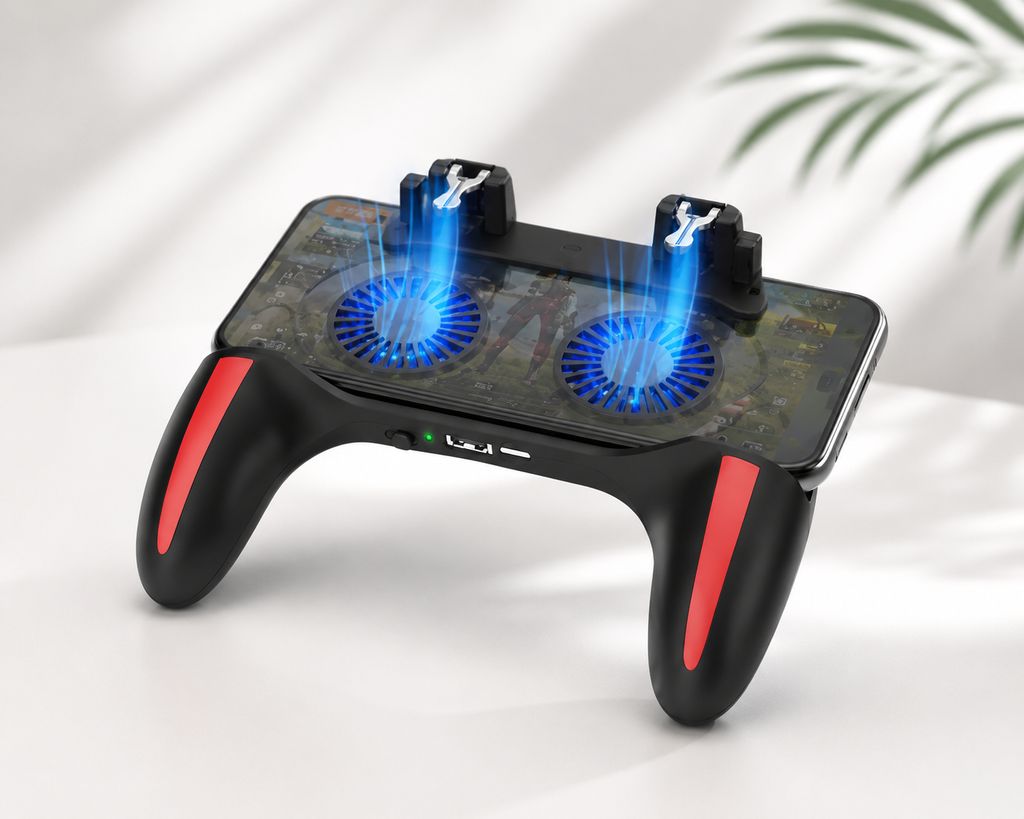 Mobile Gaming Cooling Controller with Dual Fans & Triggers